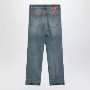 Valentino Washed blue jeans with floral fabric trims