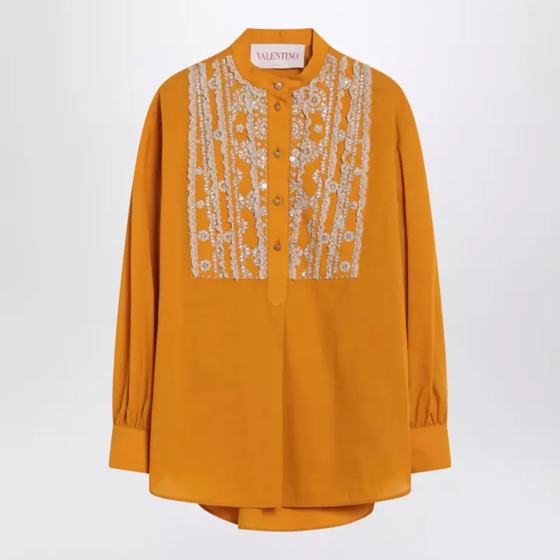 Valentino Ochre yellow shirt with beads and lace