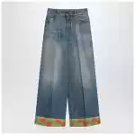 Valentino Blue washed jeans with jacquard bottoms