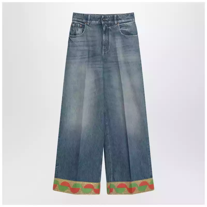 Valentino Blue washed jeans with jacquard bottoms