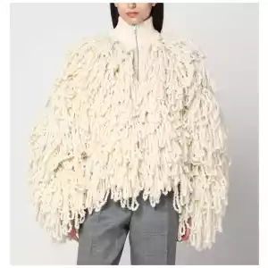 Stella McCartney White wool bomber jacket with fringes
