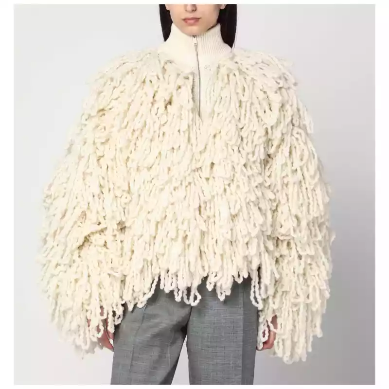 Stella McCartney White wool bomber jacket with fringes