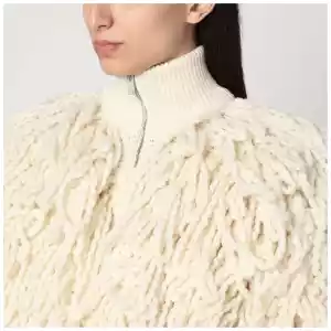 Stella McCartney White wool bomber jacket with fringes