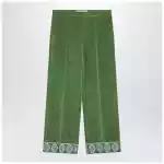 Valentino Green velvet trousers with jacquard hem
