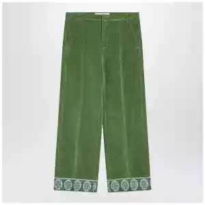 Valentino Green velvet trousers with jacquard hem