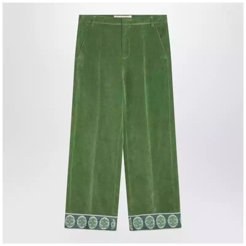 Valentino Green velvet trousers with jacquard hem