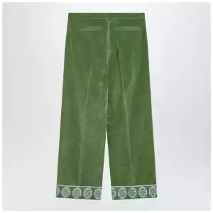 Valentino Green velvet trousers with jacquard hem
