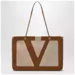 Valentino Garavani Large Viva Superstar Bag in Natural/Spice Canvas