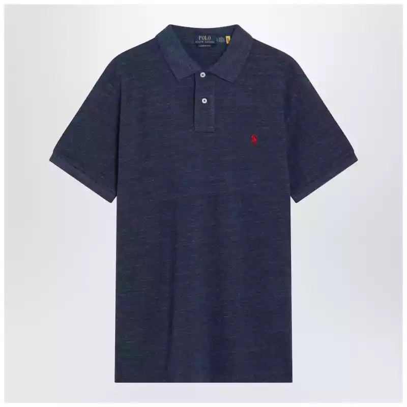 Polo Ralph Lauren Navy mélange cotton Custom Slim-Fit polo shirt