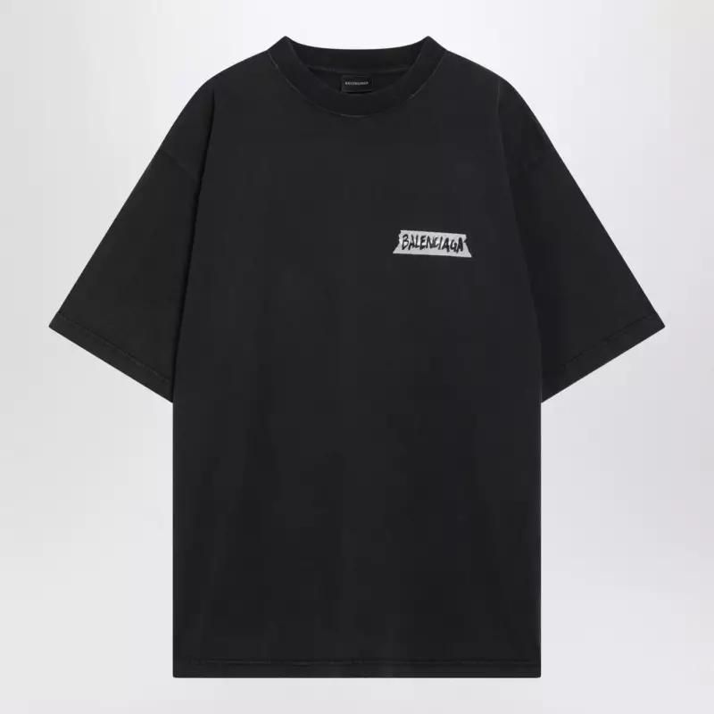 Balenciaga Black washed Masking Tape T-shirt with medium fit