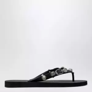 Balenciaga Cagole black rubber thong slides