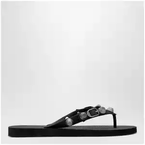 Balenciaga Cagole black rubber thong slides