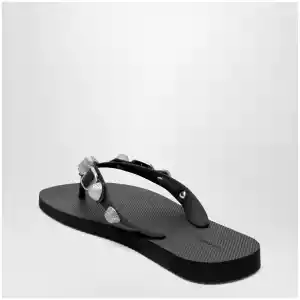 Balenciaga Cagole black rubber thong slides