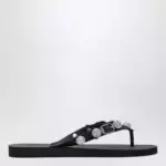 Balenciaga Cagole crystal-studded rubber thong sandals, black