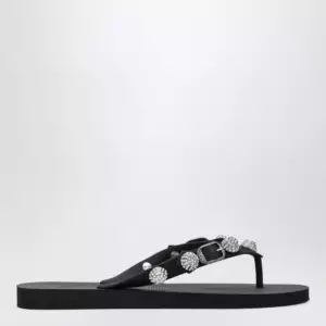 Balenciaga Cagole crystal-studded rubber thong sandals, black