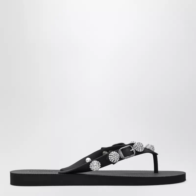 Balenciaga Cagole crystal-studded rubber thong sandals, black