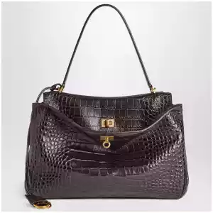 Balenciaga Rodeo medium handbag in espresso crocodile-embossed leather