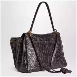 Balenciaga Rodeo medium handbag in espresso crocodile-embossed leather