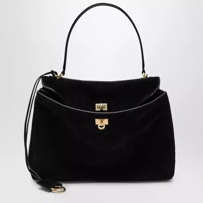 Balenciaga Medium Rodeo bag in suede calfskin, black