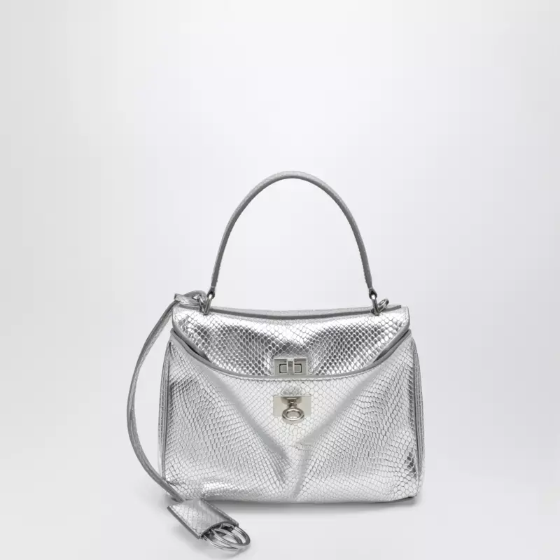 Balenciaga Mini Rodeo bag in shiny silver leather with python print