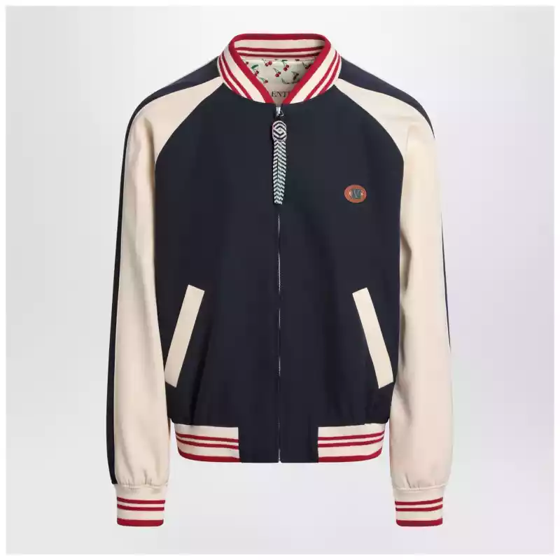 Valentino Blue/cream bomber with mixed wool VLogo
