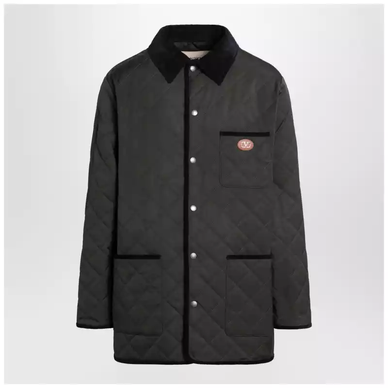 Valentino Olive green quilted jacket with VLogo patch