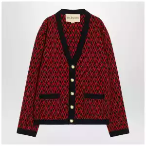 Valentino Jacquard patterned cardigan Toute la V red/navy blue
