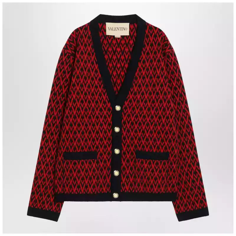 Valentino Jacquard patterned cardigan Toute la V red/navy blue