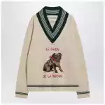 Valentino Butter-coloured sweater with Le Chien de la Maison embroidery