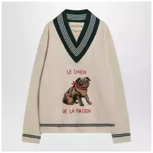 Valentino Butter-coloured sweater with Le Chien de la Maison embroidery
