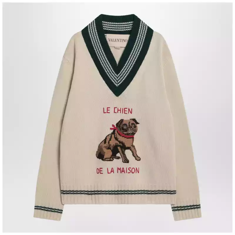 Valentino Butter-coloured sweater with Le Chien de la Maison embroidery