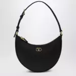 Valentino Garavani VLogo mini shoulder bag in hammered calfskin, black