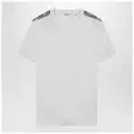 Burberry White T-shirt with Check-patterned stripe