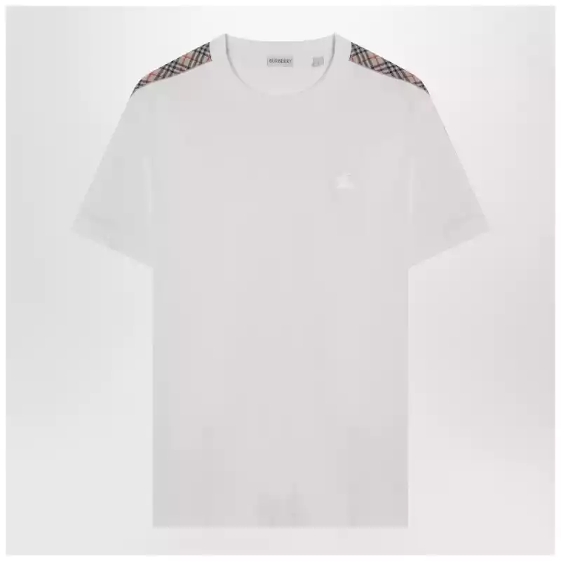 Burberry White T-shirt with Check-patterned stripe