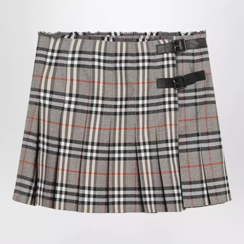 Burberry Grey wool kilt skirt with Check pattern