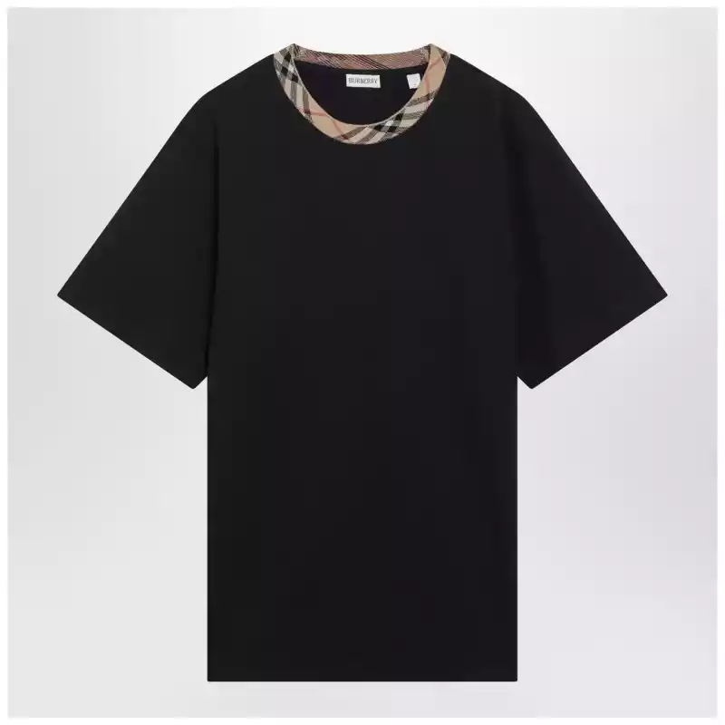 Burberry Navy T-shirt with Check trims