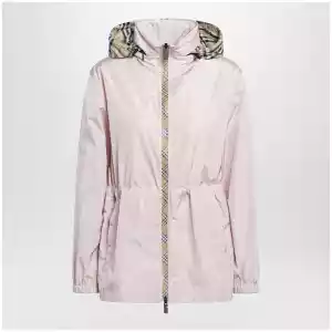 Burberry Short pink parka in nylon with Check tape