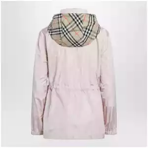 Burberry Short pink parka in nylon with Check tape
