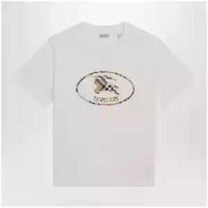 Burberry White cotton Check T-shirt with Knight Stamp