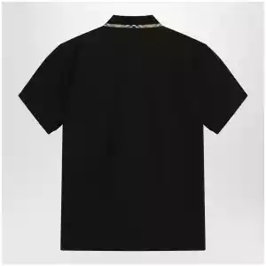 Black cotton polo with Check detail by Burberry