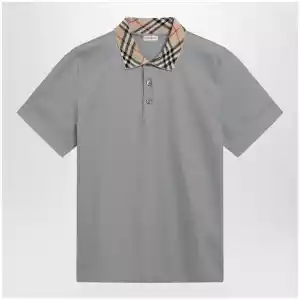 Burberry Grey cotton polo with Check collar