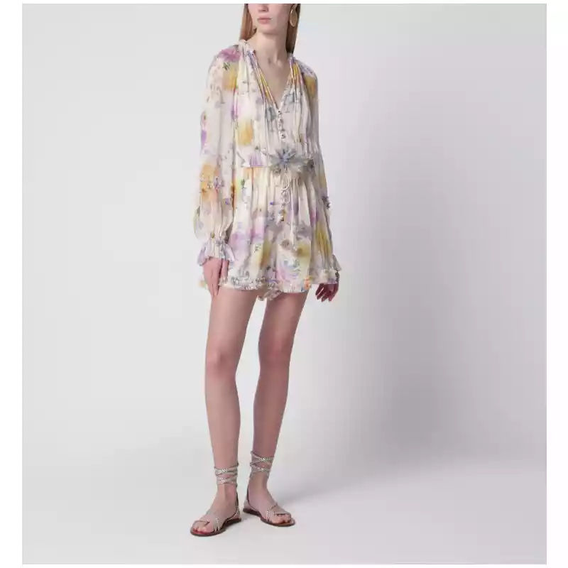 ZIMMERMANN Cream short jumpsuit with floral pattern