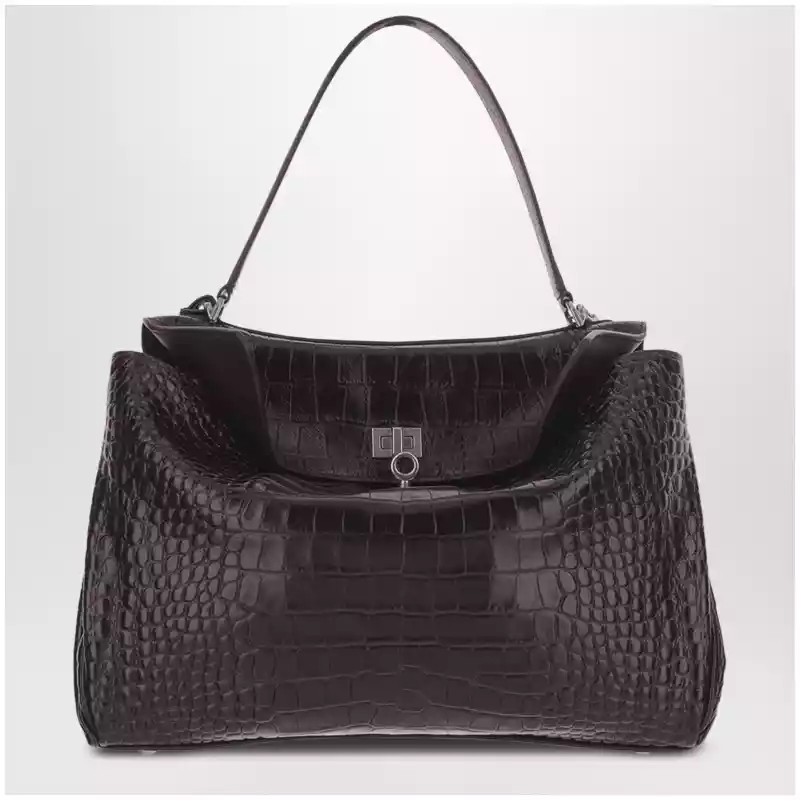 8437122AB46_R_BALEN-2210.a-1 Balenciaga Rodeo mini handbag in espresso crocodile-embossed leather