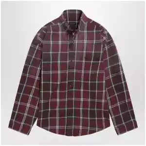 Balenciaga Burgundy plaid cotton-blend flannel zip shirt
