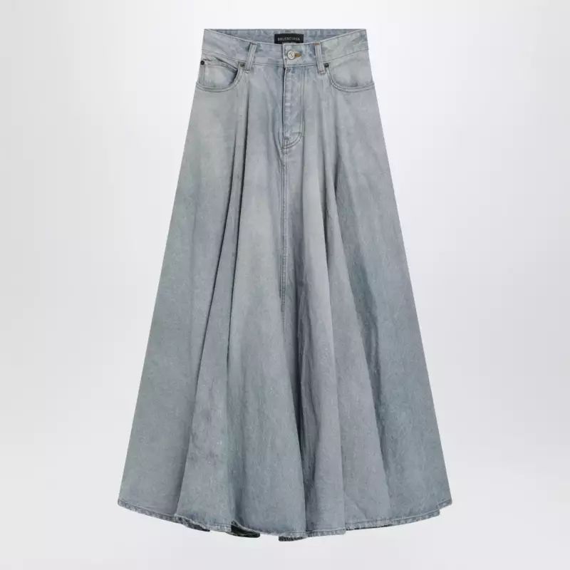 856906TTWB1_S_BALEN-4009.x Balenciaga Light blue maxi godet denim skirt