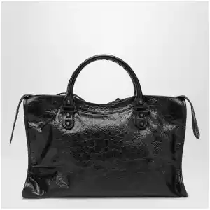 Balenciaga Le City Medium lambskin leather handbag in black