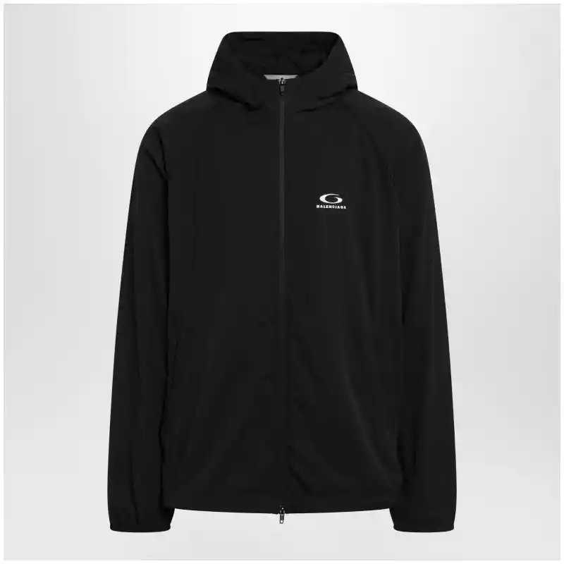 Balenciaga Technical hooded track jacket in polyamide, black