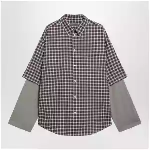 Balenciaga Wrong Sleeve shirt in red/navy check poplin