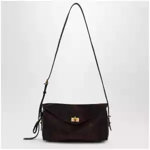 Balenciaga Le 7 Medium suede calfskin shoulder bag in Moka/Ruby