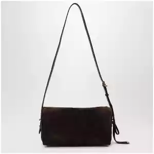 Balenciaga Le 7 Medium suede calfskin shoulder bag in Moka/Ruby